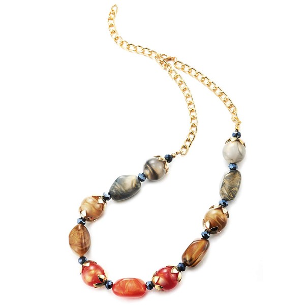 COOLSTEELANDBEYOND Gold Choker Necklaces Statement Pendant Large Red Grey Champagne