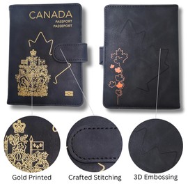 RedDeer Canada Passport Holder Wallet Premium PU Leather Travel Passport Wallet RFID Blocking Passport Cover Case Travel Documents Organizer with Pen Holder, for Women and Men (CAN- Black)