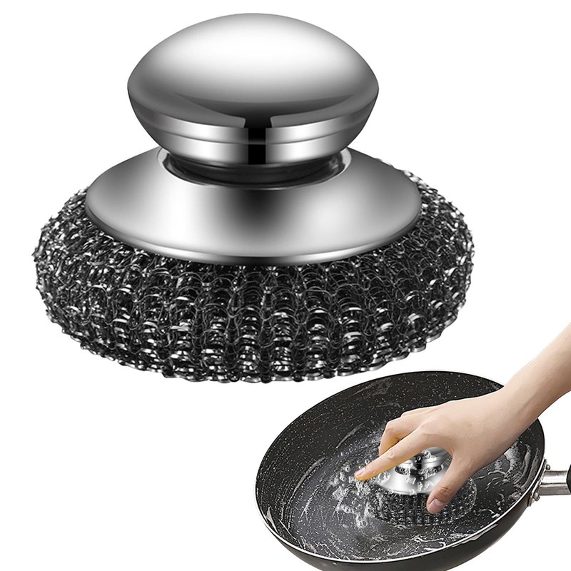 Stainless Steel Wool Scrubber with Handle | Wool Dish Scrubber
