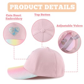OMUKY Kids Baseball Cap Toddler Sun Hat Adjustable Summer Beach Girls Boys Caps for 2-6Years(Pink Heart)