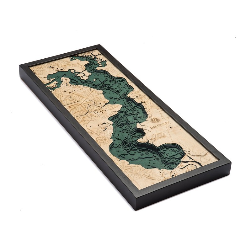 Lake Houston, Texas 3-D Nautical Wood Chart, 13.5" x 31"