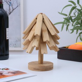 Folding Tree Wooden Trivet,Coaster Trivet Pads Heat Resistant Wood Table Mat | Non-Slip, Tree Shape Table Insulation Mat for Hot Soup Coffee Pot