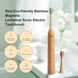 Electric Bamboo Toothbrush for Adults - Bamboo Toothbrush Heads Design with Castor Oil Bristles - 5 Adjustable Cleaning Modes - Upgraded IPX7 Waterproof Technoloy for Adults