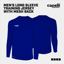 Capelli Sport Men's Standard Workout Top, Long Sleeve Crew Neck Exercise Training Jersey, Royal Blue White