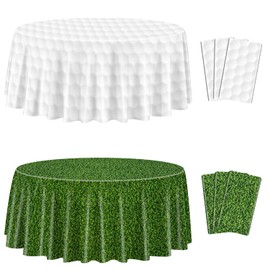 PTECDROTS 6Pcs Golf Tablecloths - 84inch Round Golf Party Table Covers Green Grass Table Cloth for Kids Sports Golf Birthday Party Supplies