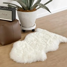 Genuine Sheepskin Rug 2x3 ft - Luxuriously Soft, Natural Wool, White Fur Accent Rug for Bedroom, Living Room, or Nursery - Real Sheepskin Decorative Throw