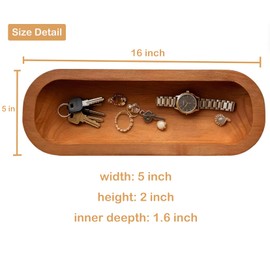 Phinicco 16“ Long Wood Dough Bowl 16 x 5 x 2in Hand Carved Wooden Dough Bowls for Decor Wood Dough Bowls Decorative Wooden Dough Fruits Bowl for Table Centerpiece Lightweight