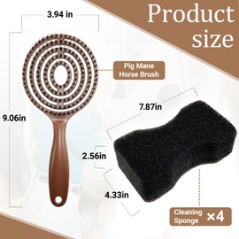 Maxdot 5 Pcs Horse Grooming Kit, Horse Mane and Tail Brush with 4 Grooming Sponges, for Removing Dirt, Dander & Tangles, Ideal for Equestrians & Owners