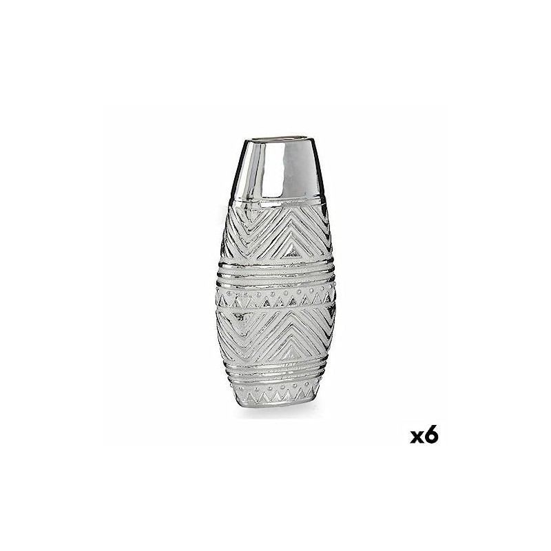 Gift Decor S3625960 Wide Silver Vase Ceramic, 7 cm x