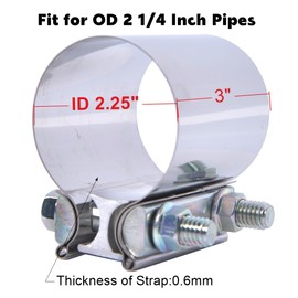 Elifecenter 2.25 inch Exhaust Clamps, 2-1/4 Inch Exhaust Lap Joint Butt Clamps, T304 Stainless Steel Band Clamp w/High Grade Bolts(2 Pieces)
