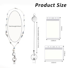 Lanyards for ID Badges and Keys,Beaded Retractable Lanyard for Women,Teacher ID Badge Holder with Pearl,Natural Stone Beaded Design for Teacher Lanyards (Purple Blue)