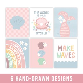 Hadley Designs 6 Mermaid Wall Decor – Magical Mermaid Wall Art for Nursery & Bathroom, Under the Sea Unframed Ocean-Themed Room Decor Prints for Girls' Bedroom