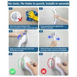 Shower Grab Bars, Suction Cup Grab Bar for Bathtubs Showers for Wall, Duty Shower Handle Removable, Bathroom Safety Grip