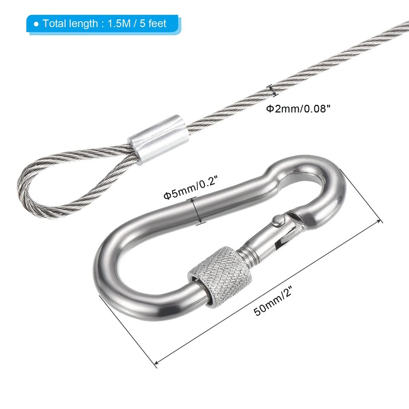 PATIKIL Safety Cable Lock Cable with Snap Hook 5ft 1.5mx2.5mm,