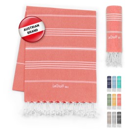 LeStoff Premium Hammam Towel - 100% Organic Cotton - Pre-washed Sustainable Absorbent & Quick-drying - Beach, Bath, Shower, Yoga, Spa & Travel Towel (200 x 200 cm Coral)