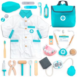 UMU® Wooden Doctor Kit for Kids – Pretend Play Set with Stethoscope, Doctor Coat, Dentist Tools & More – Role Play Medical Toy for Boys and Girls Aged 3 4 5