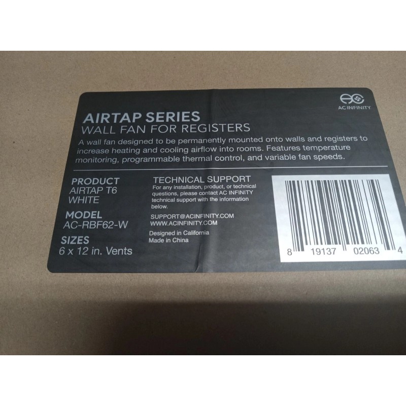 AC Infinity AIRTAP T6 Booster Fan for Registers 6"×12" Heat