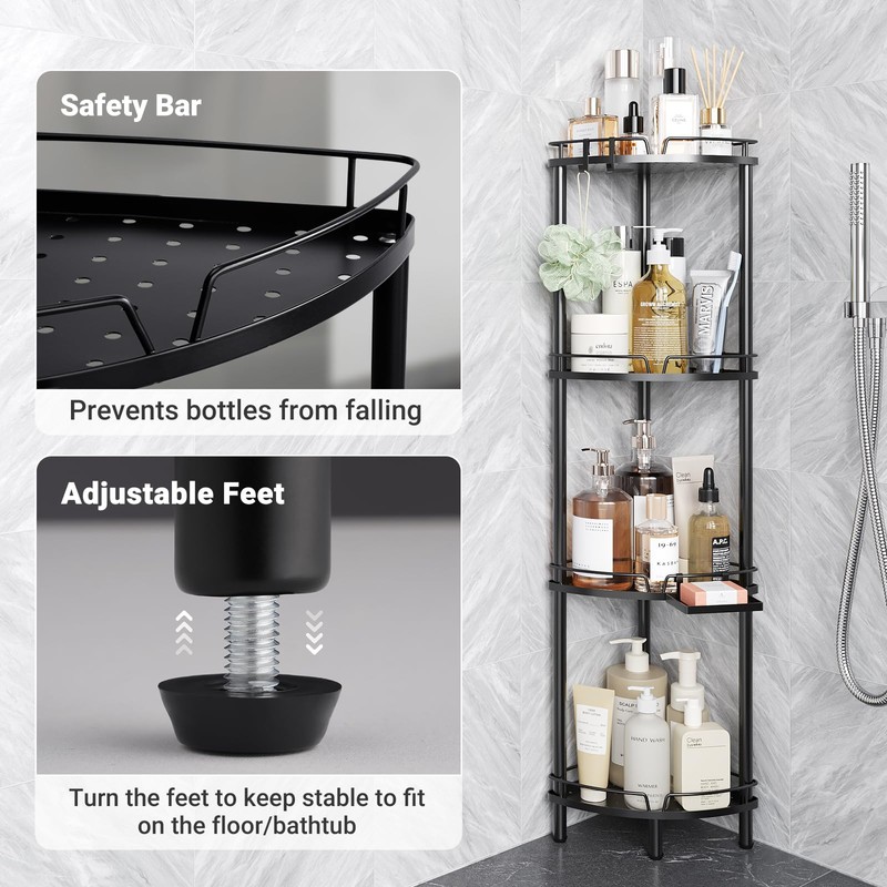 ELYKEN Corner Shower Caddy Standing, 4 Tier Rustproof Metal Shower