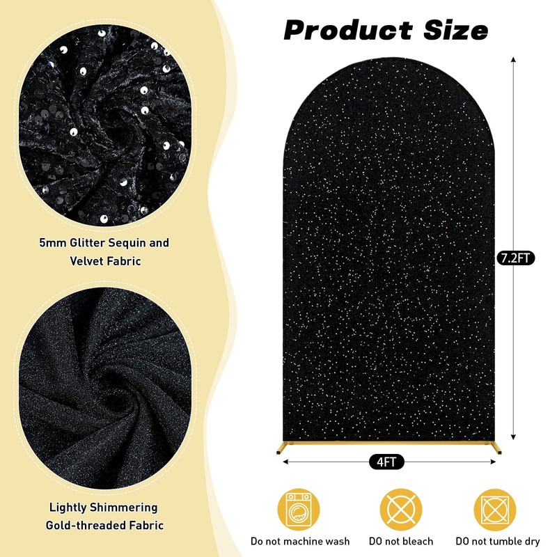 SquarePie Black Sequin Velvet Arch Backdrop Cover 7.2 FT Glitter