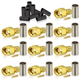 Bingfu SMA Male Crimp Connector Solder Attachment 50 Ohm Gold Plated Copper Connector (10-Pack) Compatible with RG58 RG303 RG141 RG142 RG400 Low Loss 195 Coaxial Coax Jumper Cable