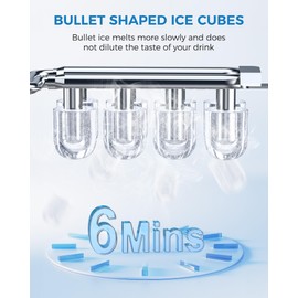 COWSAR Ice Maker Countertop, Portable Self-Cleaning Ice Machine, 26.5lbs/24Hrs, 8 Bullet Ice Cubes in 6 Mins, with Ice Basket and Scoop, Quiet Mini Ice Makers for Home, Kitchen, Bar, Camping