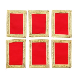 Set of 6 Pooja Mat Aasan Puja Aasan Small Decorative Velvet Cloth (Size:-13 X10) for Indian Traditional Multipurpose Housewarming Pooja Festival Decorations Pooja Item Gift Return Gifts Article(Red)
