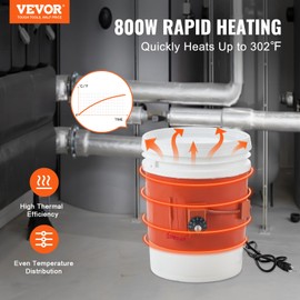 VEVOR Metal Drum Heater, 800 Watt 7.75" Width, Pail Heating Band for 5 Gallon Barrel, 86-302℉ Adjustable Thermostat, High Efficiency Silicone Grease Keg Heater, Tested to UL 499 Standard, FCC Listed