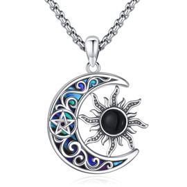 Eusense 925 Sterling Silver Pentagram Necklace Triple Moon Goddess Necklace Hecate Pendant Sun and Moon Pendant Jewellery Gifts Spiritual Amulet Wiccan Pagan Talisman for Men Women, Sterling Silver,