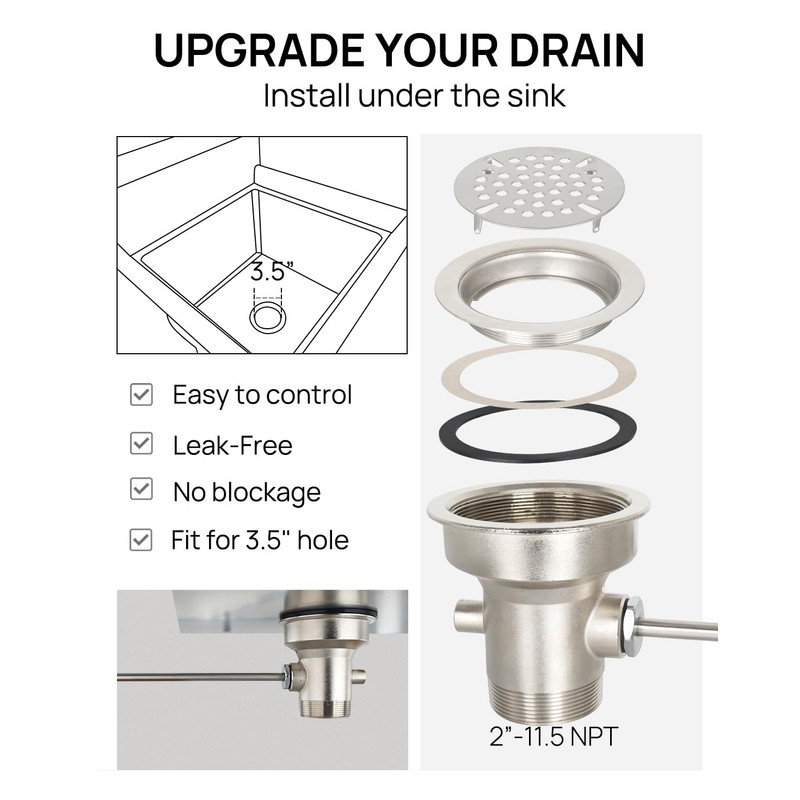 Sepaitek 3-1/2" Commercial Sink Drain with Twist Lever Handle, Waste