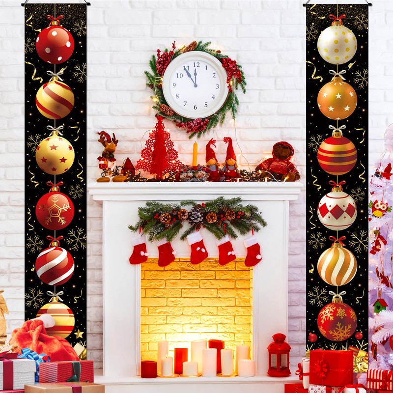 Christmas ball porch sign/Christmas door banner/Happy new year door decor/Winter