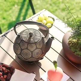 MILVBUSISS Cast Iron Teapot, 40oz Tea Kettle with Infuser for Stove Top, Sakura Design Japanese Tea Pot for Loose Leaf Coated with Enameled Interior, Silicone Handle 1200ml Black