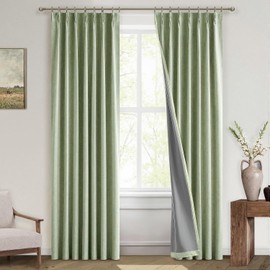 MIULEE Linen Pinch Pleated 100% Blackout Curtains for Bedroom 90 Inch Long 2 Panels Set - Back Tab Track Black Out Curtain for Living Room Darkening Triple Pleat Drapes with Hooks, Sage Green