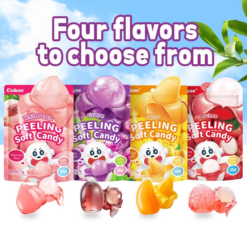 COKOC Peelable Gummy,Peeling Candy Variety Pack,Fruity Gummies in Mango, Grape,