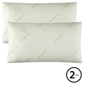 Dearfoams Bed Pillows - Standard/Queen Size - Set of 2 - 85% Polyester and 15% Rayon Bamboo Bed Pillow with Soft Knit Cover for Back, Side and Stomach Sleepers