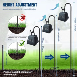 Ottsuls Shepherd Hooks with 5 Prongs Base for Outdoor - 76 Inch Adjustable Bird Feeder Pole for Outside Hanging, Garden, Hummingbird Feeder, Plant Baskets, Solar Light Lanterns, Wedding Decor (1 Pack)