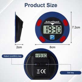 vsshe Electronic Parking Disc, Digital Parking Disc Car, Digital Parking Meter with Clock Setting, Electric Parking Disc, Double-Sided Large Display, Precise Time Keeping, Round Electric Parking Meter