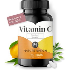 Vitamin C - High Dose & Buffered: 1000 mg per Capsule, with Calcium Ascorbate - Laboratory Tested & Vegan - Stomach Friendly & No Additives (1 x 60 Capsules: Supply for 1 Month, Tasteless)
