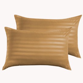 BedLooms Ochre Pillow Cases 2 Pack - 100% Microfiber Envelope Closure Stripe Pillow Cases 50x75cm Premium Hotel Quality Anti Allergy Pillow Cover