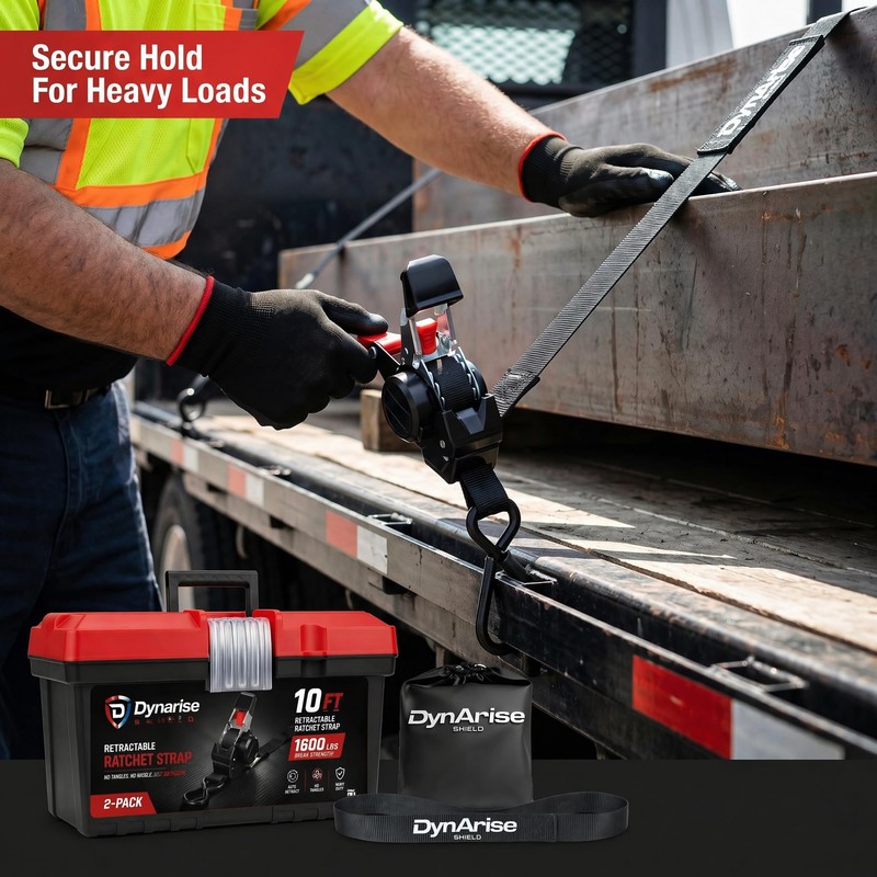 Dynarise Shield 10Ft Auto-Retractable Tie Down Ratchet Straps Pro Kit