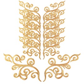 6 Pairs Baroque Swirl Applique Iron on Patches, Gold Embroidered Appliques, Scroll Badge Sew on Iron on Decorative Embroidery Patch for Clothes Wedding Gown Dress Shirt Hats Bags DIY Sewing Crafts