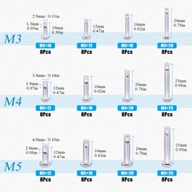 Glarks 96Pcs 12 Sizes 304 Stainless Steel Flat Head Single Hole Clevis Pins Assortment Kit