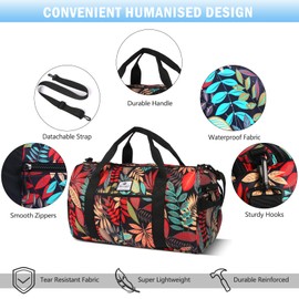 Foldable Travel Duffel Bag Tote Carry on Overnight Luggage for Women and Men Weekender Bag with Wet Pocket & Shoe Compartment, Red Maple Leaf