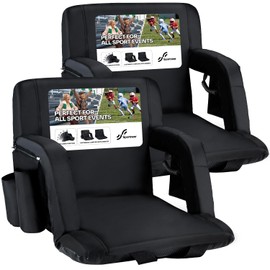 Sportneer Stadium Seats with Back Support: 2.5'' Thick Comfy Cushion 6 Adjustable Angle Bleacher Seat with Armrest - 2 Large Pockets, 2 Cup Holders Stadium Chair for Sport Events Concerts Parks
