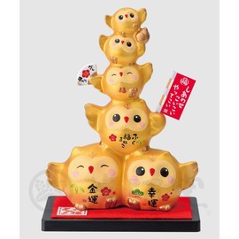 Yakushi Kiln Ayo Fukufuku Gold Maneki (Owl, Large)