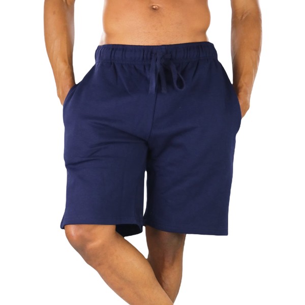 ToBeInStyle Pantalones Cortos de Forro Polar con cordón para Hombre, Ligero: Azul Marino, Large