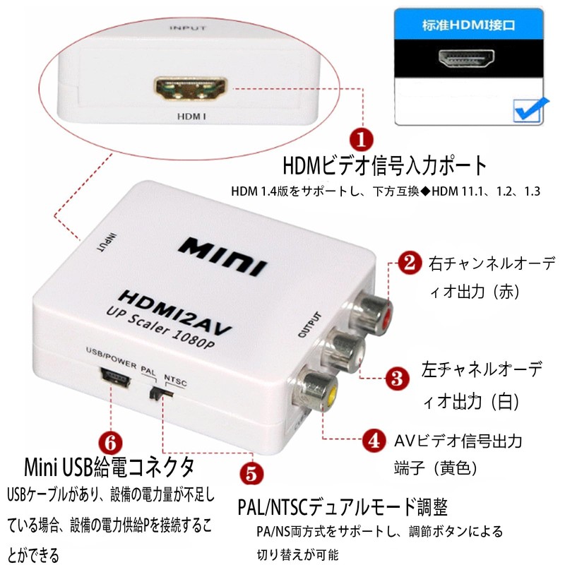 ALLVD HDMI to AV変換器外部アルミニウム合金材質HDMI to RCA変換サポートDeear 1080 Pアナログ変換オーディオ出力可能テレビ/PS 3/PS 4/PS