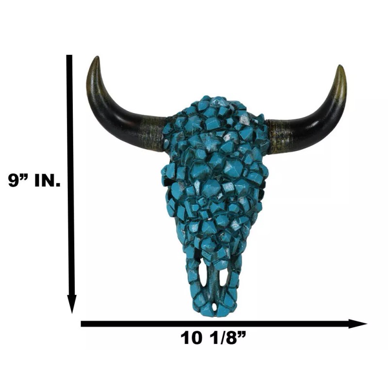 Southwest Steer Bison Bull Cow Skull With Mosaic Turquoise Rocks