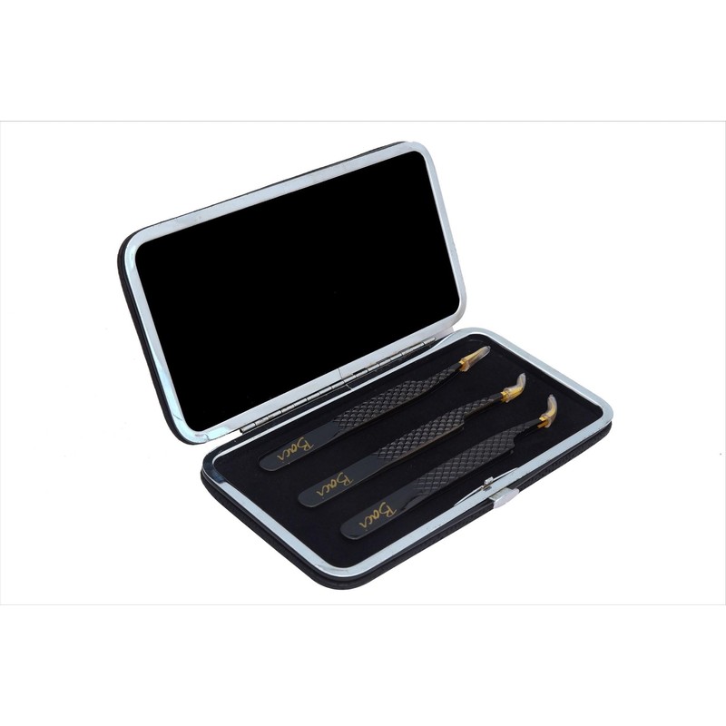 GLAMSA Set of 3 Premium Tweezers with Magnetic Case -