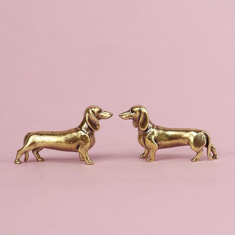 2pcs Solid Brass Dachshund Statue - Mini Standing Dog Sculpture