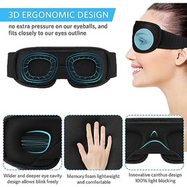 Antifaz para Dormir,Antifaz 3d Para Dormir Adjustable Respirable + Tapones Oidos,Sleep Mask 3D de Esponja,Eye Mask para Bloqueo de Luz,Oficina,Viajes, Yoga, para Hombres y Mujeres
